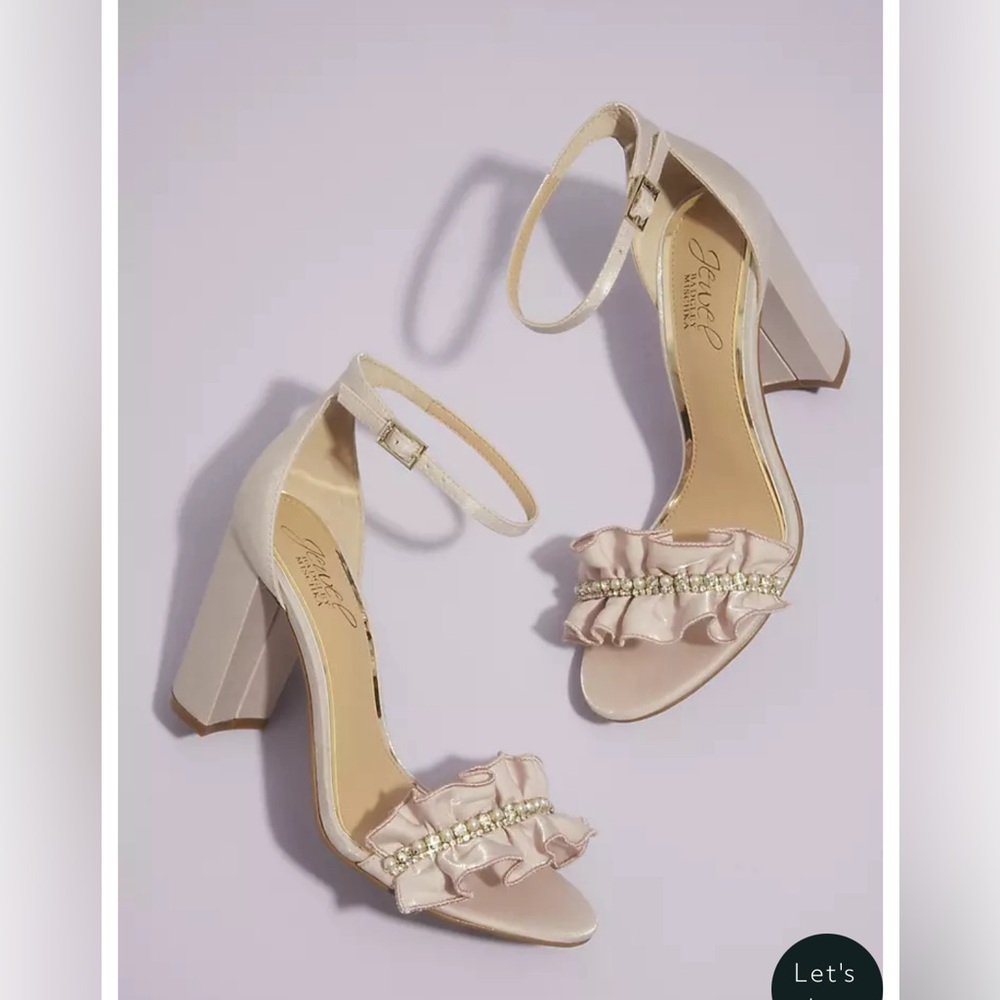 JEWEL BADGLEY MISCHKA
Block Heel Ruffle Sandal with Ankle Strap